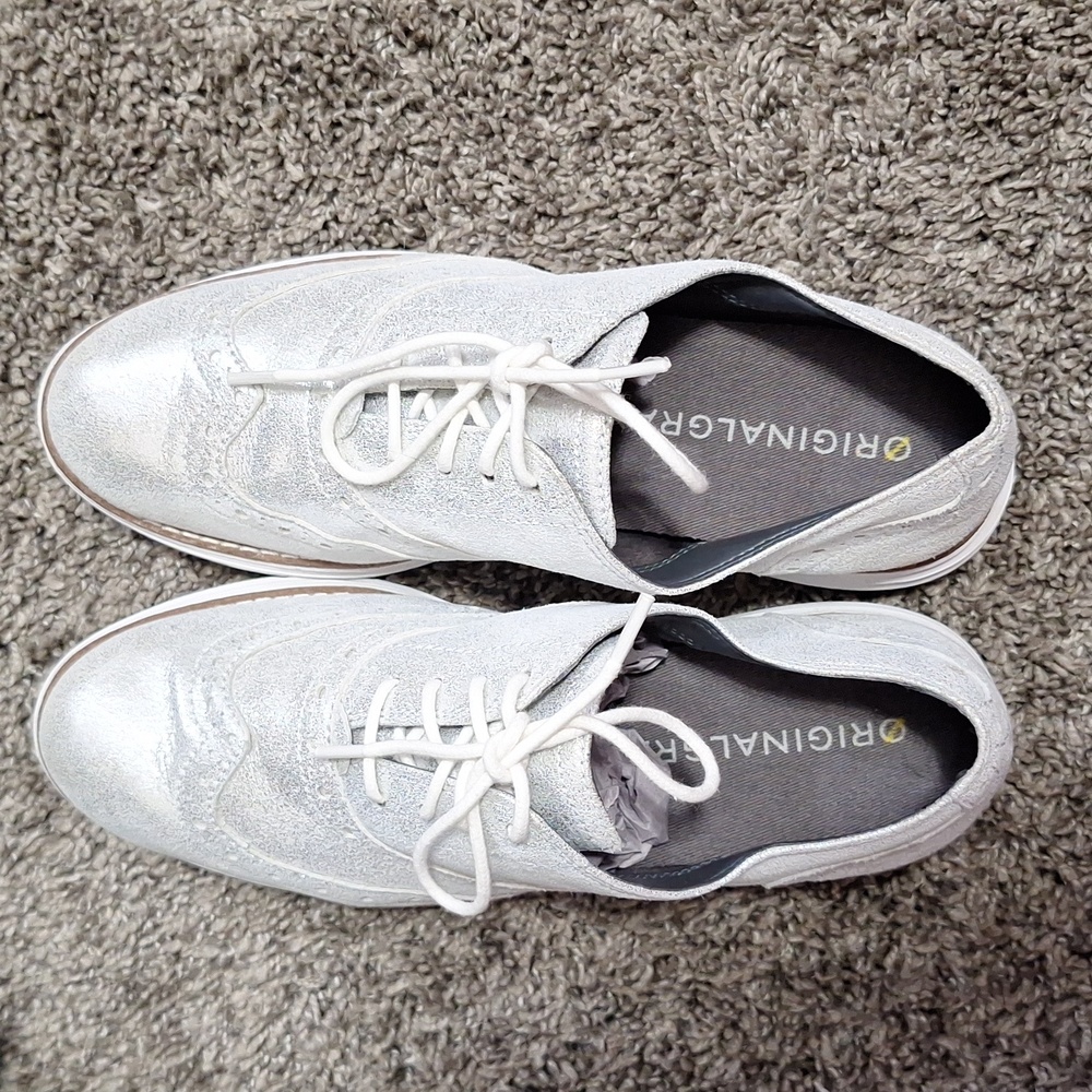 Cole Haan original zero grand lace-up sneakers soft wingtips- 5-metallic silver - Picture 6 of 10